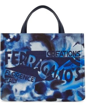 Ferragamo Carnation Print Tote Bag (M) - Blue