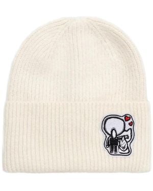 KARL LAGERFELD Ikonik Patch Beanie Hat - Natural