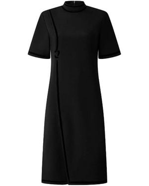 Shanghai Tang Velvet-Trimmed Silk Dress - Black