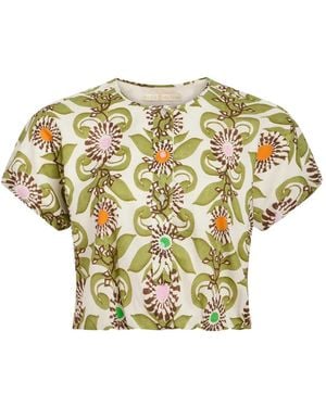 Marie Oliver Jaylen Floral-Print Cropped Top - Metallic