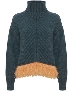 La DoubleJ Feather-Trim High Kick Sweater - Blue
