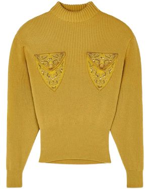 Versace Embellished-Pocket Ribbed Sweater - Yellow