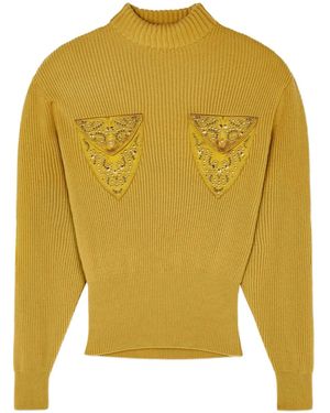 Versace Embellished-Pocket Ribbed Jumper - Yellow