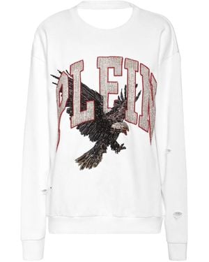 Philipp Plein Open Back Roundneck Sweatshirt Plein Eagle - White
