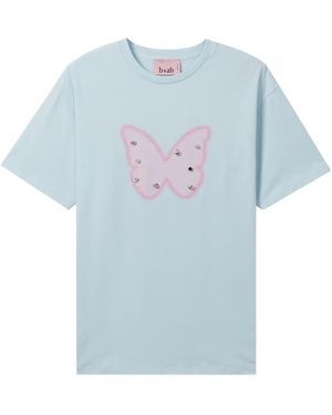 B+ AB Embellished-Butterfly Cotton T-Shirt - Blue