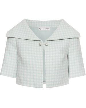 Oscar de la Renta Gingham-Check Short-Sleeve Jacket - White