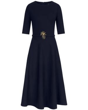 Oscar de la Renta Pineapple-Belt Wool Dress - Blue