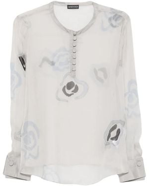 Emporio Armani Printed Silk Blouse - White