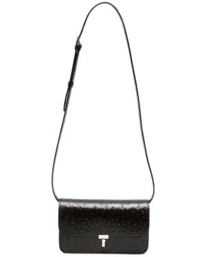 TOTEME T-Lock Ostrich-Embossed Crossbody Bag - White