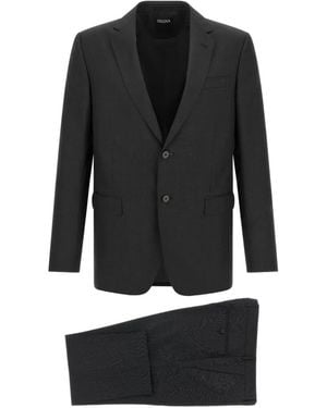 ZEGNA Single-Breasted Wool Suit - Black