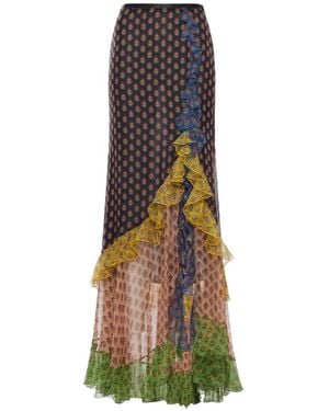 Etro Floral-Print Ruffled Skirt - Blue