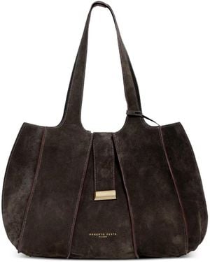 Roberto Festa Eloise Ribbed Shopping Shoulder Bag - Black