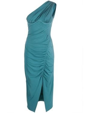Self-Portrait Teal Jersey One Shoulder Ruched Midi Dress - Blue