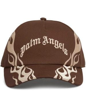 Palm Angels Flame-Embroidered Baseball Cap - Brown