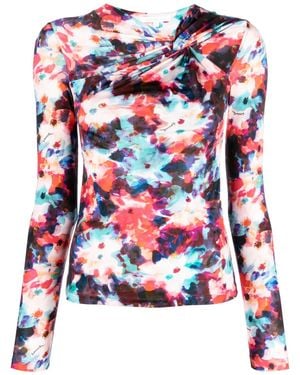 Patrizia Pepe Hybrid Flower-Print Knot-Detail Jersey Top - Red