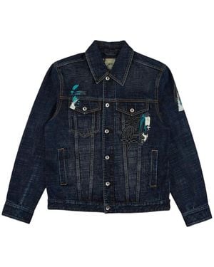 Evisu Paint-Splatter Daicock Denim Jacket - Blue