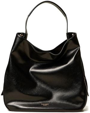Twinset Top-Handle Buckle-Detail Tote Bag - Black