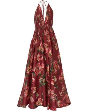 Carolina Herrera フローラル イブニングドレス - レッド