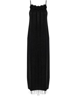 Jil Sander Floral-Appliqué Fringed Dress - Black