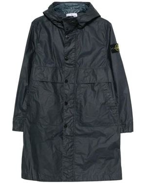 Stone Island Button-Fastening Hooded Coat - Blue