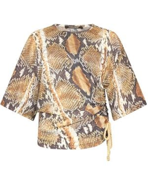 Roberto Cavalli Snakeskin-Print T-Shirt - Natural