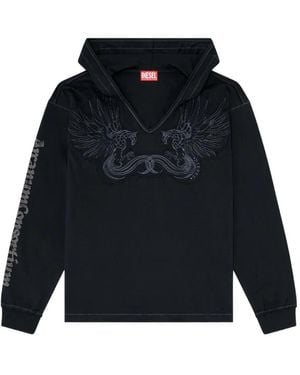 DIESEL Embroidered-Patch V-Neck Hoodie - Black