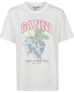 Ganni Grapes Basic Katoenen Jersey T-Shirt - Wit