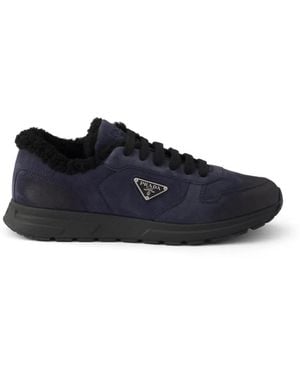 Prada Prax Winter Fur-Lined Low-Top Trainers - Blue