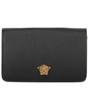 Versace Logo-Plaque Leather Wallet - Black