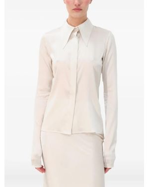 MANURI Tina Hemd Mit Spitzem Kragen - Natur