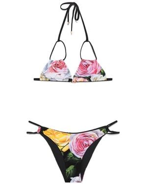 Dolce & Gabbana Bikini A Fiori - Nero