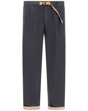 White Sand Belted Pleated Trousers - Blue