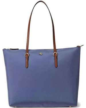 Ralph Lauren Sac Cabas Keaton Format Moyen À Plaque Logo - Blue