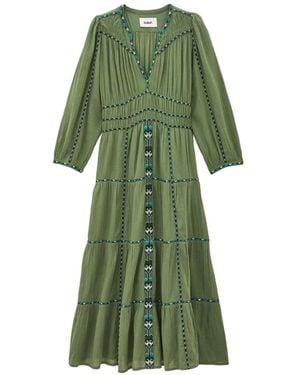 Ba&sh Pahina Embroidered Tiered Flared Midi Dress - Green