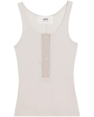Ami Paris Button-Front Cotton-Rib Tank Top - White