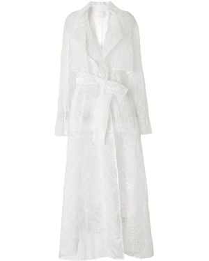 Genny Floral-Embroidered Coat - White