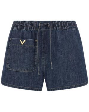 Valentino Garavani Vlogo Chambray Shorts - Blue