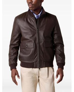 Brooks Brothers Knit-Collar Leather Jacket - Brown