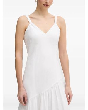 DKNY V-Neck Ruffled Midi Dress - White