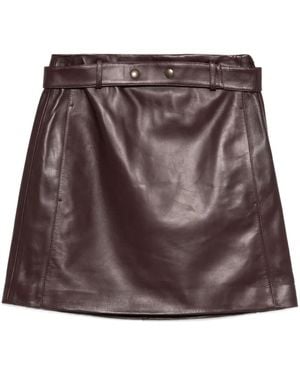 Arma Belted Leather Mini Skirt - Brown