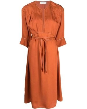 Yves Salomon Belted-Waist Midi Dress - Orange