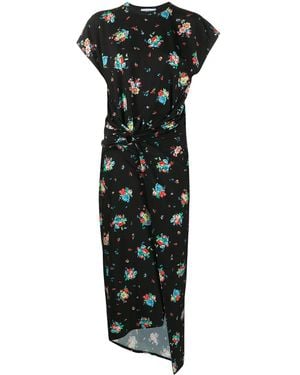 Rabanne Floral-Print Twist-Front Dress - Black