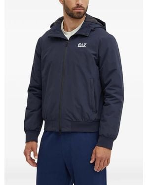 EA7 Core Identity Logo-Print Hooded Jacket - Blue