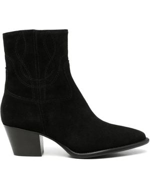 Anna F. Western-Style Suede Boots - Black