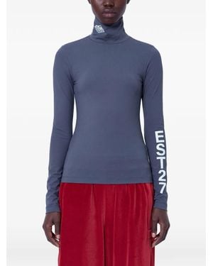Lacoste Runway High Neck Printed Stretch T-Shirt - Blue