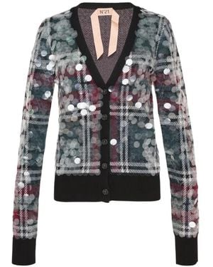 N°21 Plaid Sequin-Embellished Wool Cardigan - Black