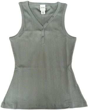 Calvin Klein V-Neck Buttoned Ribbed Vest - Grey