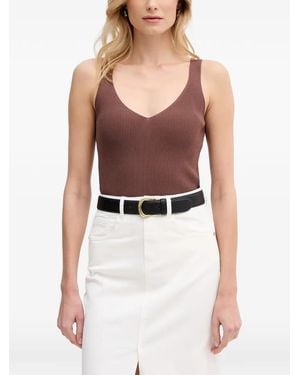 GAUDI Ribbed-Knit V-Neck Top - Purple