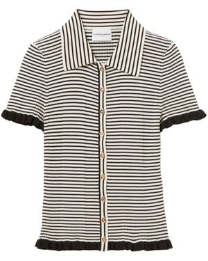 Claudie Pierlot Button Striped Polo Top - White