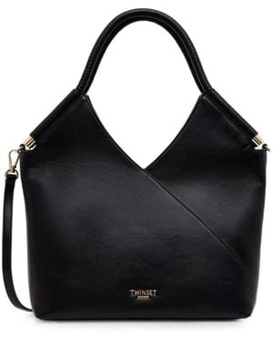 Twinset Logo-Plaque Wrap-Style Tote Bag - Black